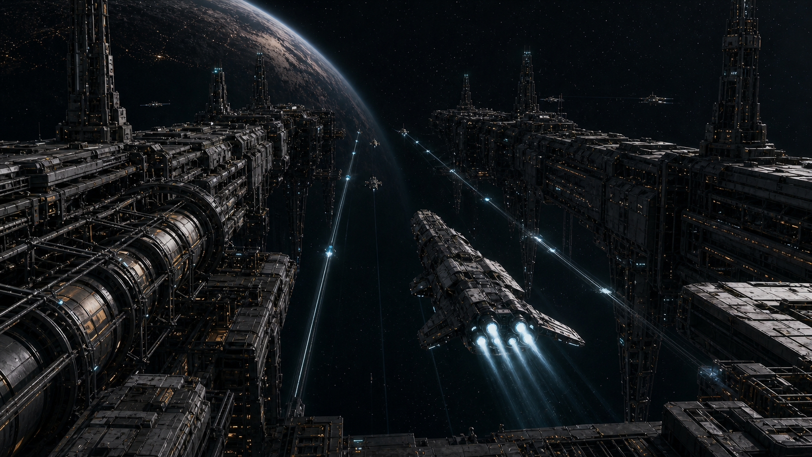 A Rising-Ship accelerating under its own engines through the open Corridor Field of an Ascension Gate