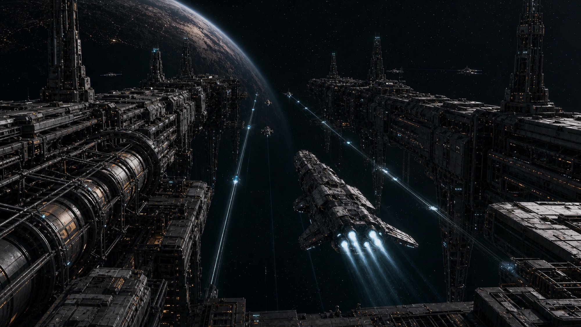 A Rising-Ship accelerating under its own engines through the open Corridor Field of an Ascension Gate