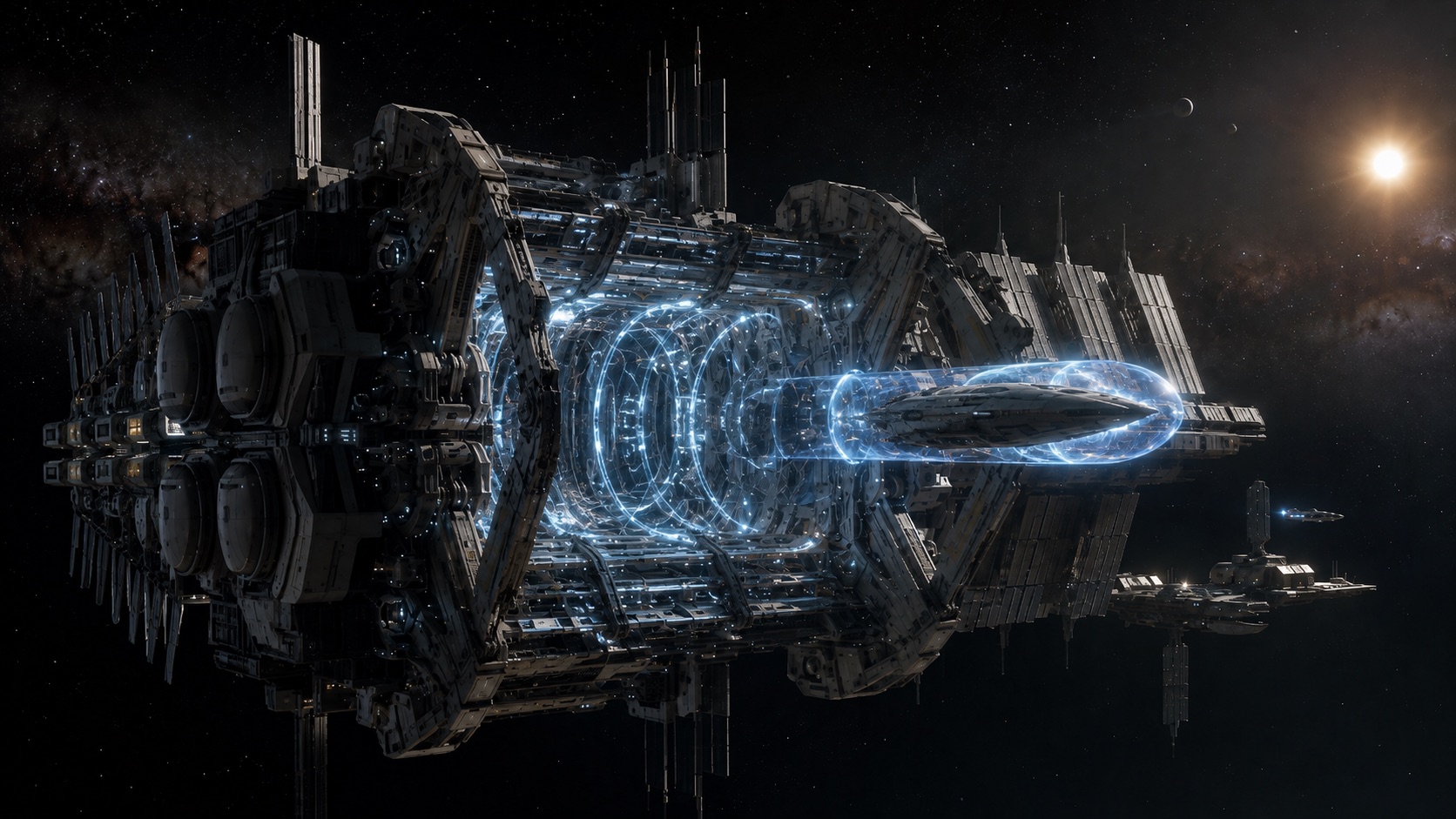 An Aether-Ship enclosed by a localized Metric Displacement Field at a Deep Relay