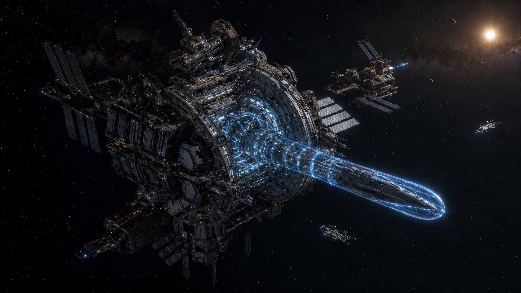A Deep Relay forming a localized Metric Displacement Field around an Aether-Ship in deep space