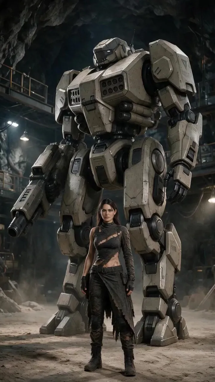 Jeana Hayek standing with Epilektos in the Rift hangar