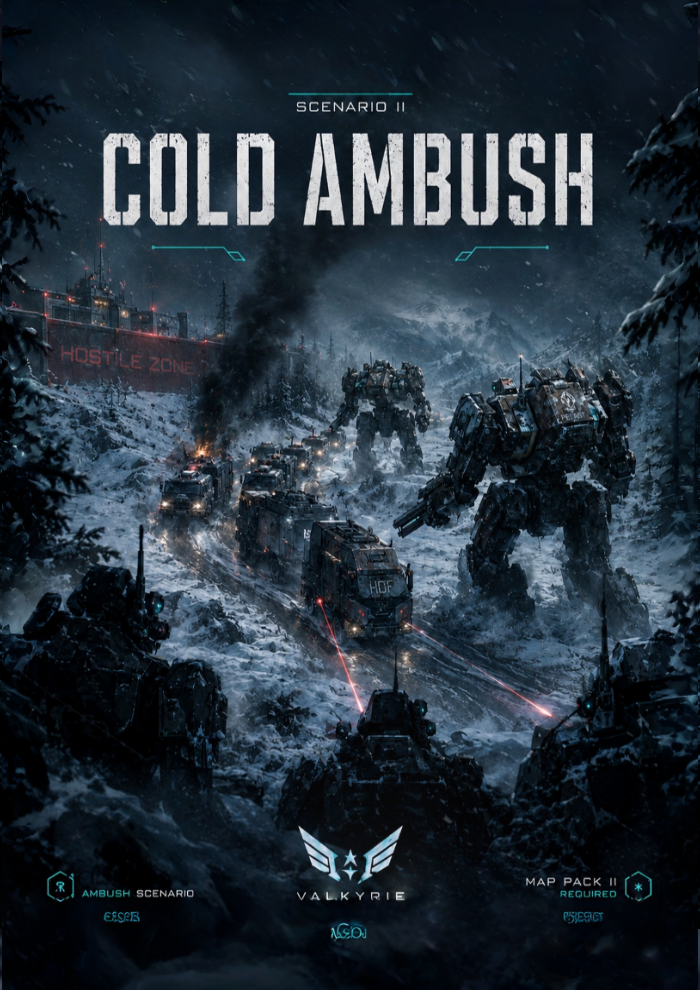 A military convoy crossing a snowbound mountain road under attack