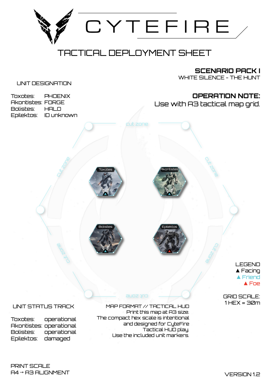 Preview of the White Silence tactical unit sheet