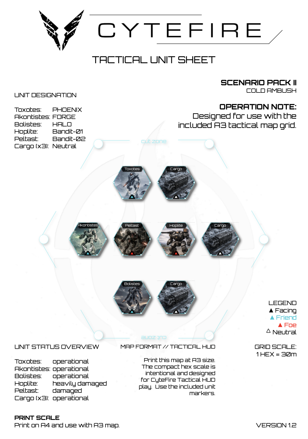 Preview of the Cold Ambush tactical unit sheet