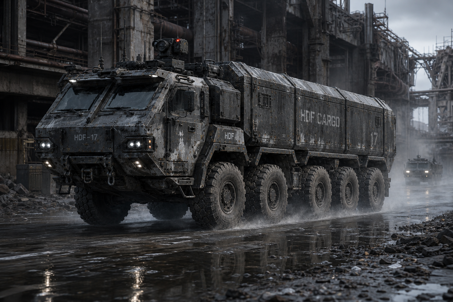 CVT-20 moving through a damaged industrial tactical corridor