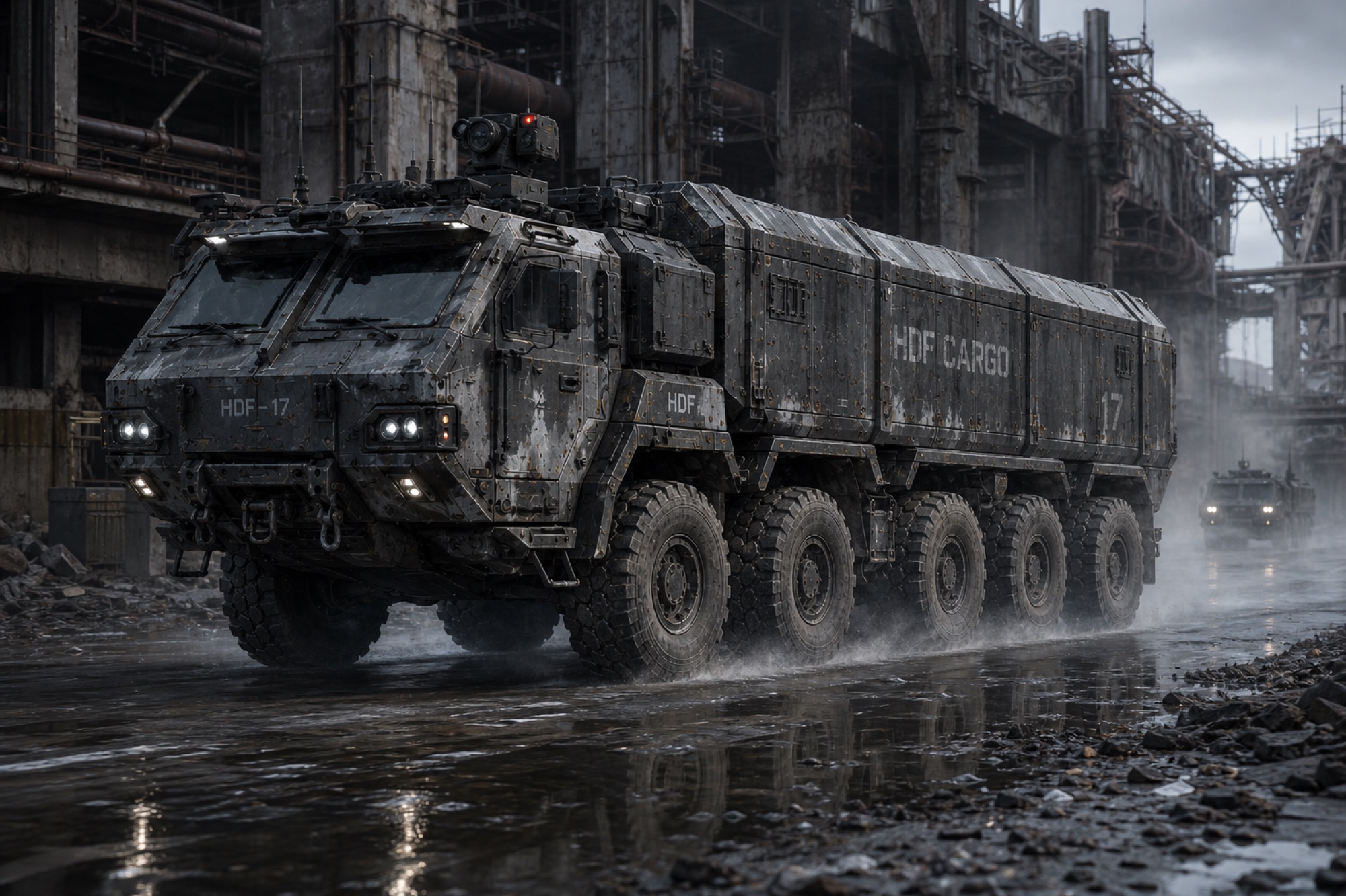CVT-20 moving through a damaged industrial tactical corridor