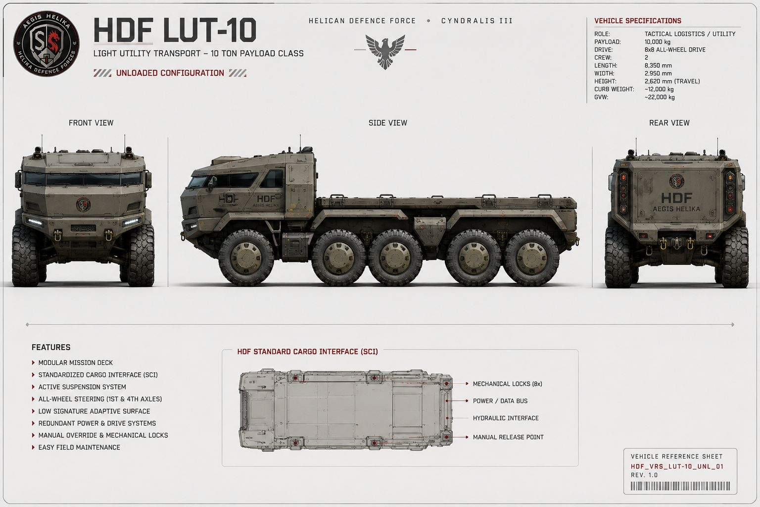 LUT-10 undergoing maintenance with its modular mission deck unloaded in an HDF depot