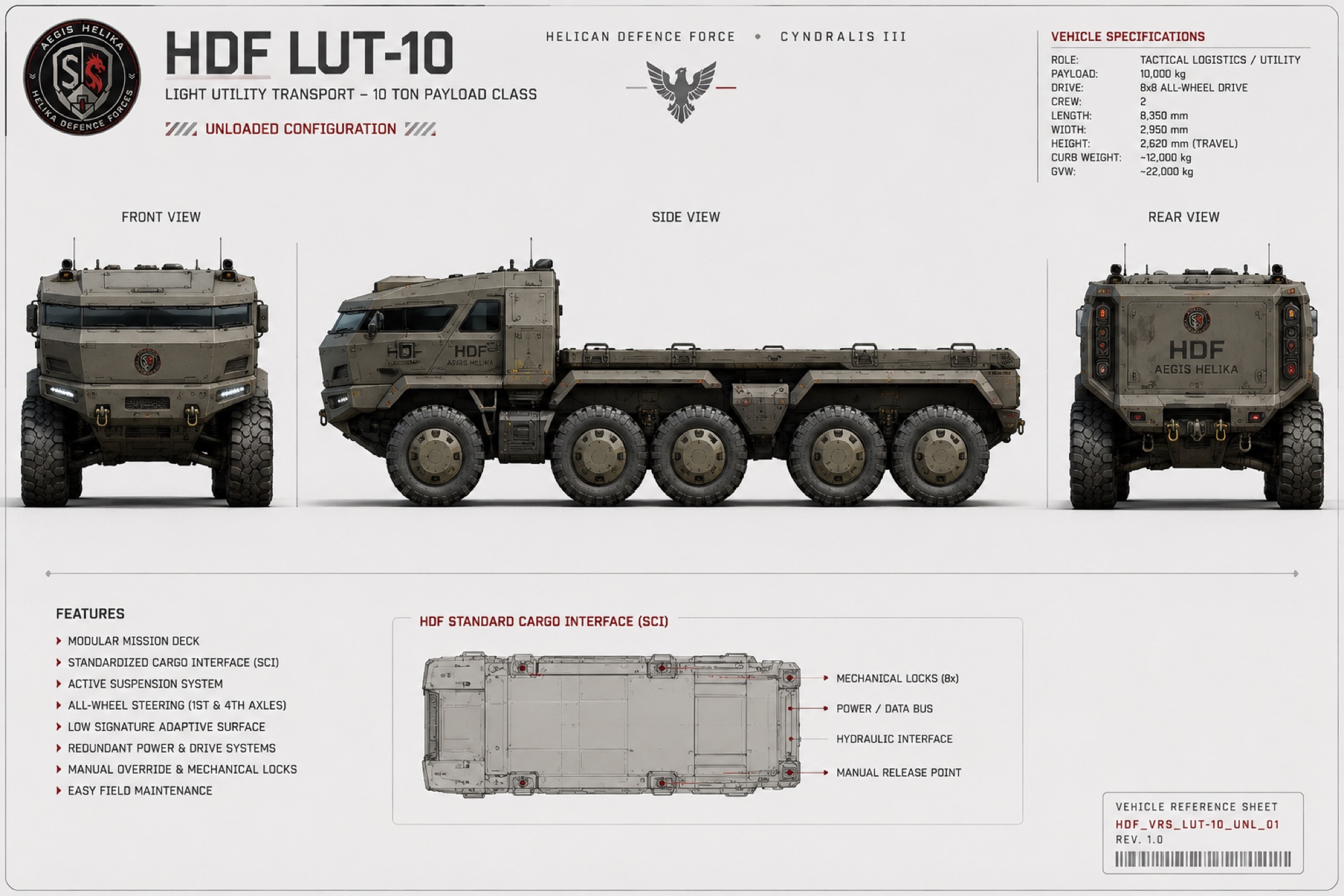 LUT-10 undergoing maintenance with its modular mission deck unloaded in an HDF depot