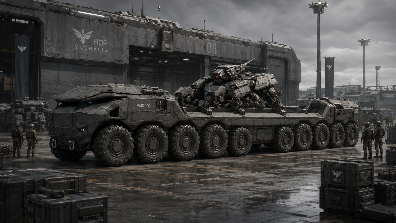 MMC-100 Mobile Mech Carrier transporting two Mechs